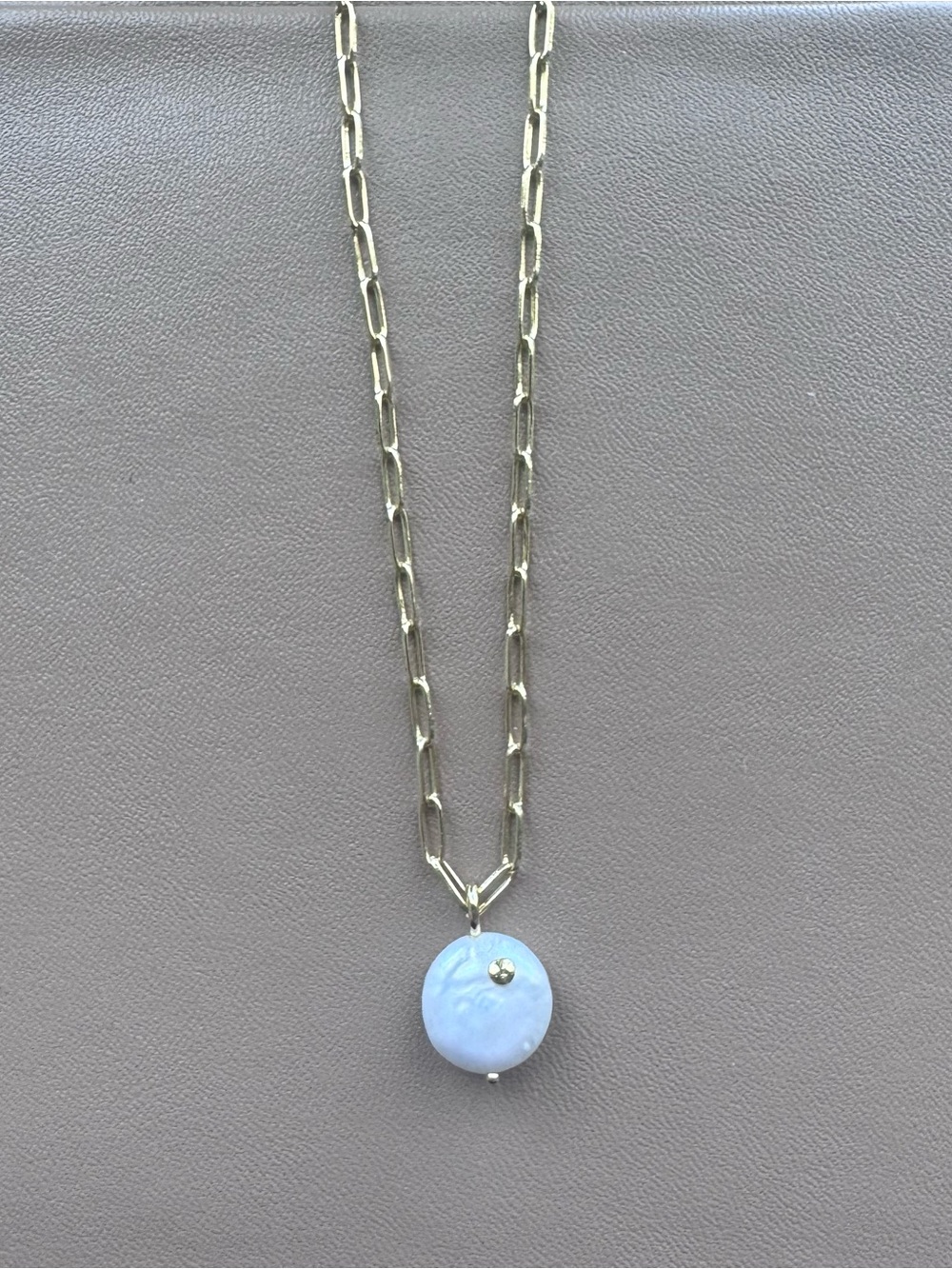 Gorjana Gold Chain Necklace with Flat Pearl Pendant